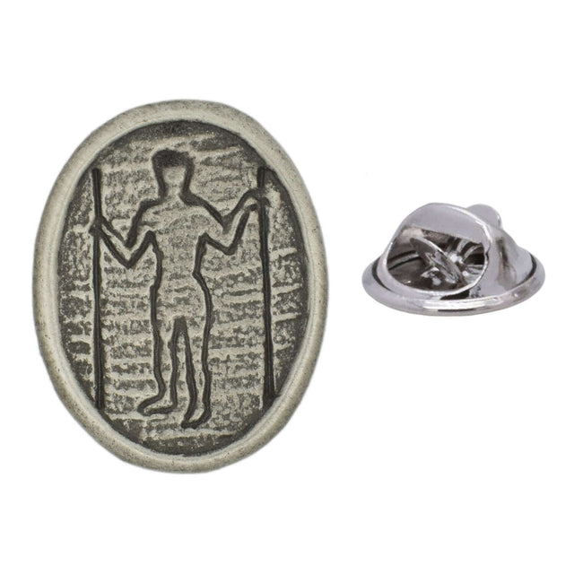 Long Man of Wilmington Sussex chalk figure antique silver pewter lapel pin with butterfly clasp