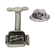 Vintage manual push lawn mower antique silver pewter lapel pin badge with butterfly clasp