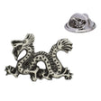 Chinese dragon pewter lapel pin with textured scales, claws and silver butterfly clasp