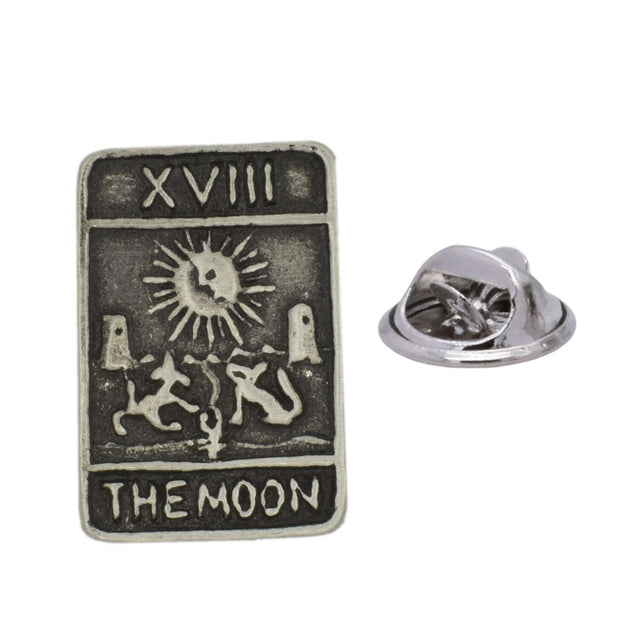 The Moon XVIII tarot card antique silver pewter lapel pin badge with butterfly clasp