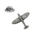 Spitfire fighter plane pewter lapel pin badge viewed from above with RAF roundels and butterfly clasp