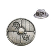 Norse dragon Viking shield pewter lapel pin with two dragon motifs and butterfly clasp