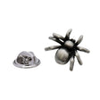 Three-dimensional spider pewter lapel pin with eight legs, rounded body and butterfly clasp