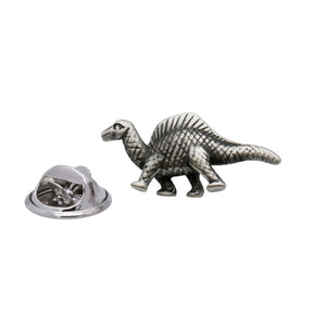Spinosaurus sail-backed dinosaur antique silver pewter lapel pin badge with butterfly clasp