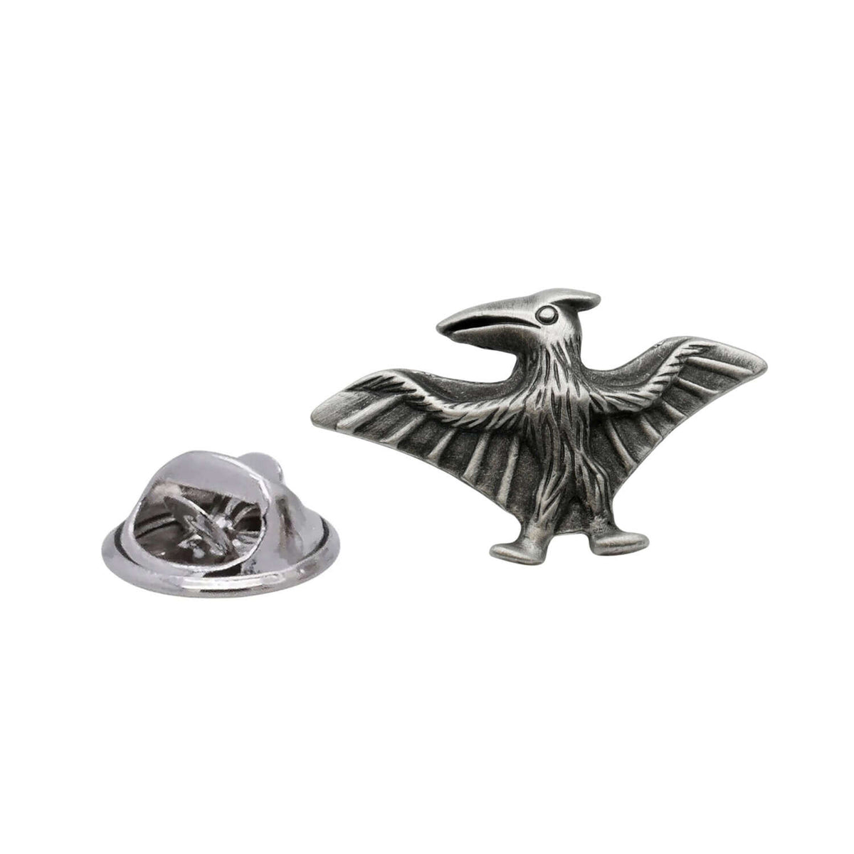 Pterodactyl prehistoric flying reptile pewter lapel pin with outstretched wings and butterfly fastening