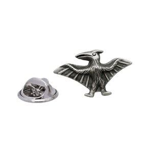 Pterodactyl prehistoric flying reptile pewter lapel pin with outstretched wings and butterfly fastening