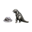 Full body Tyrannosaurus rex pewter lapel pin badge with scaly skin, long tail and butterfly clasp