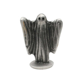 English-made pewter ghost ornament with eye openings, raised flowing arms and circular base front view XDHORN0541