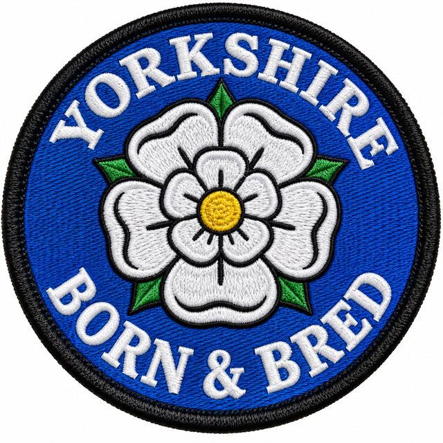 Yorkshire Born & Bred White Rose 80mm Embroidered Patch
