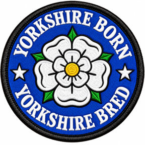 Yorkshire Born Yorkshire Bred White Rose 80mm Embroidered Patch