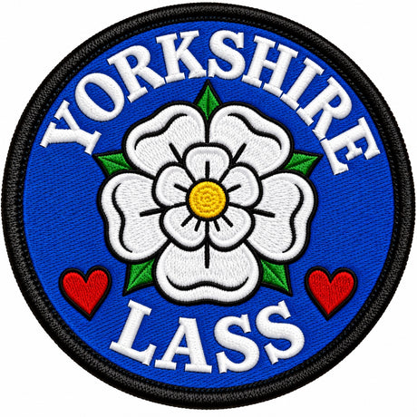 Yorkshire Lass White Rose Hearts 80mm Embroidered Patch