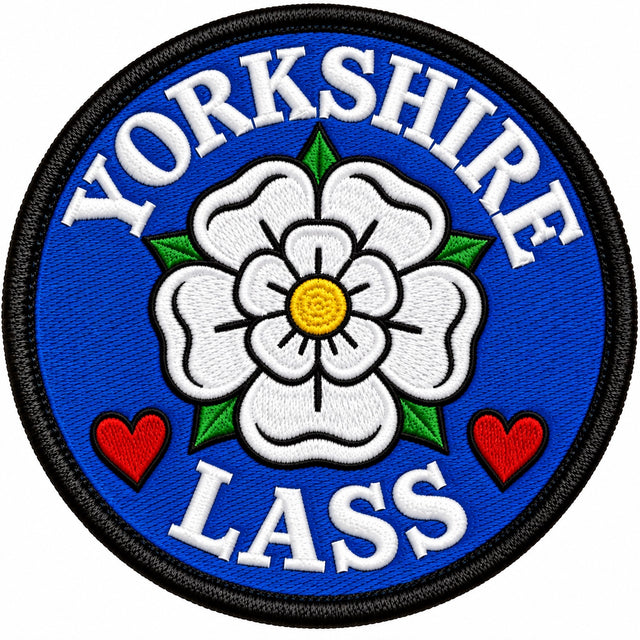 Yorkshire Lass White Rose Hearts 80mm Embroidered Patch