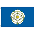 Yorkshire New flag with central white rose, yellow centre and green leaves on blue, 5ft x 3ft